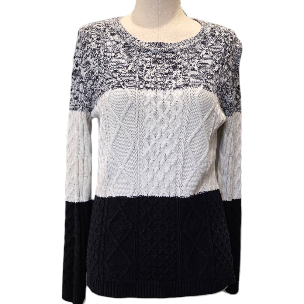 Karen Scott Black and White Cable Knit Sweater - Picture 2 of 7